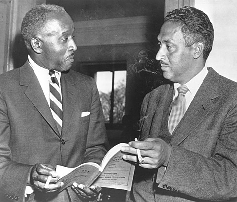 Louis Redding, local attorney in the Delaware cases, with Thurgood Marshall